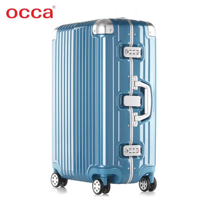 OCCA新款纯PC拉杆箱万向轮女铝合金包角旅行箱海关密码锁男行李箱