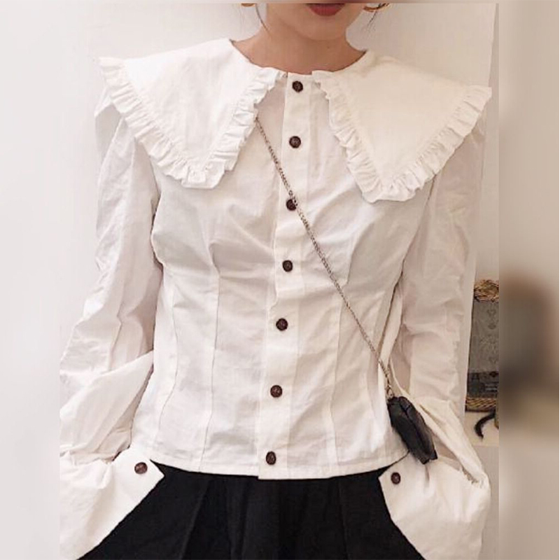 MTYCustom Tailor白衬衫女设计感小众复古修身娃娃领文艺少女上衣