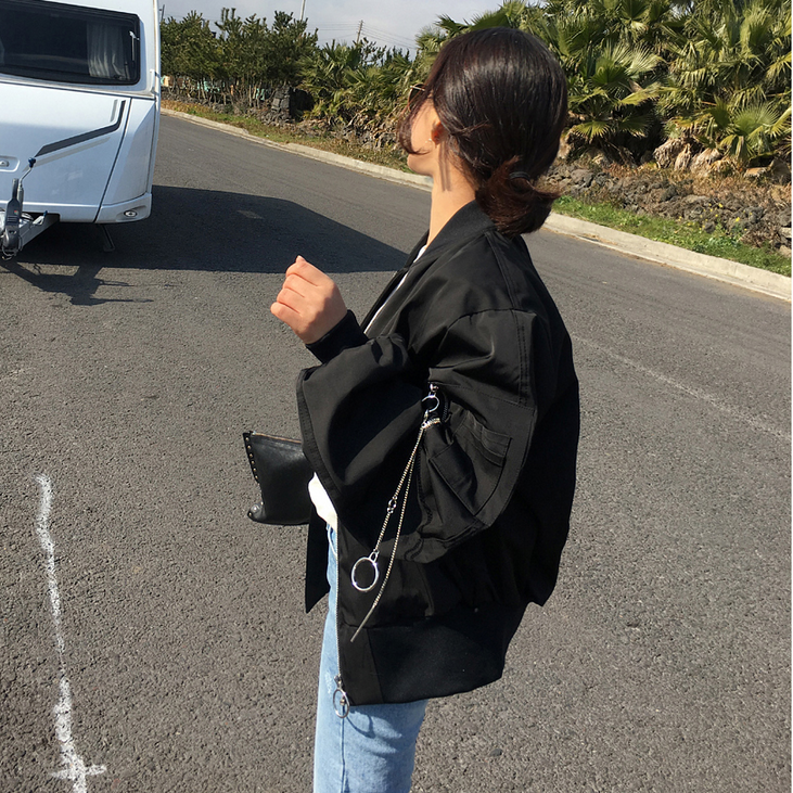 韩国2017春装韩版宽松短外套潮飞行员夹克衫学生BF风黑色棒球服女情侣装