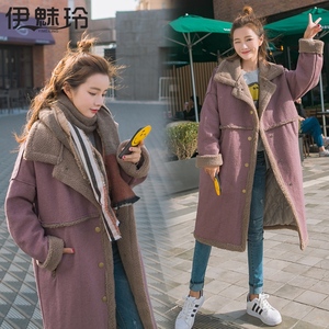鹿皮绒毛呢外套女中长款2017冬季新款韩版加厚保暖羊羔毛呢子大衣杨桃