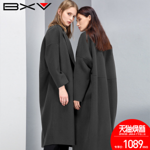 2017冬季新款廓形双面呢女加厚中长款毛呢外套茧型宽松无羊绒大衣毛呢大衣