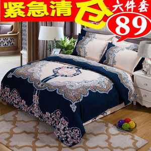 全棉斜纹四件套纯棉2.0m床单双人卡通被套三件套婚庆1.8m床上用品三件套床单