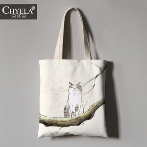 class=h>小猫 /span>咪手绘水彩插画定制布袋单肩手拎包as42