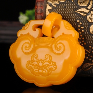 正品和田玉吊坠黄玉如意锁 span class=h>挂件/span>天然玉石平安