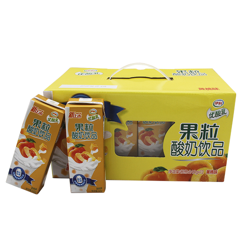 伊利优酸乳果粒酸奶饮品黄桃味245g*12盒/提 伊利草莓牛奶果味饮