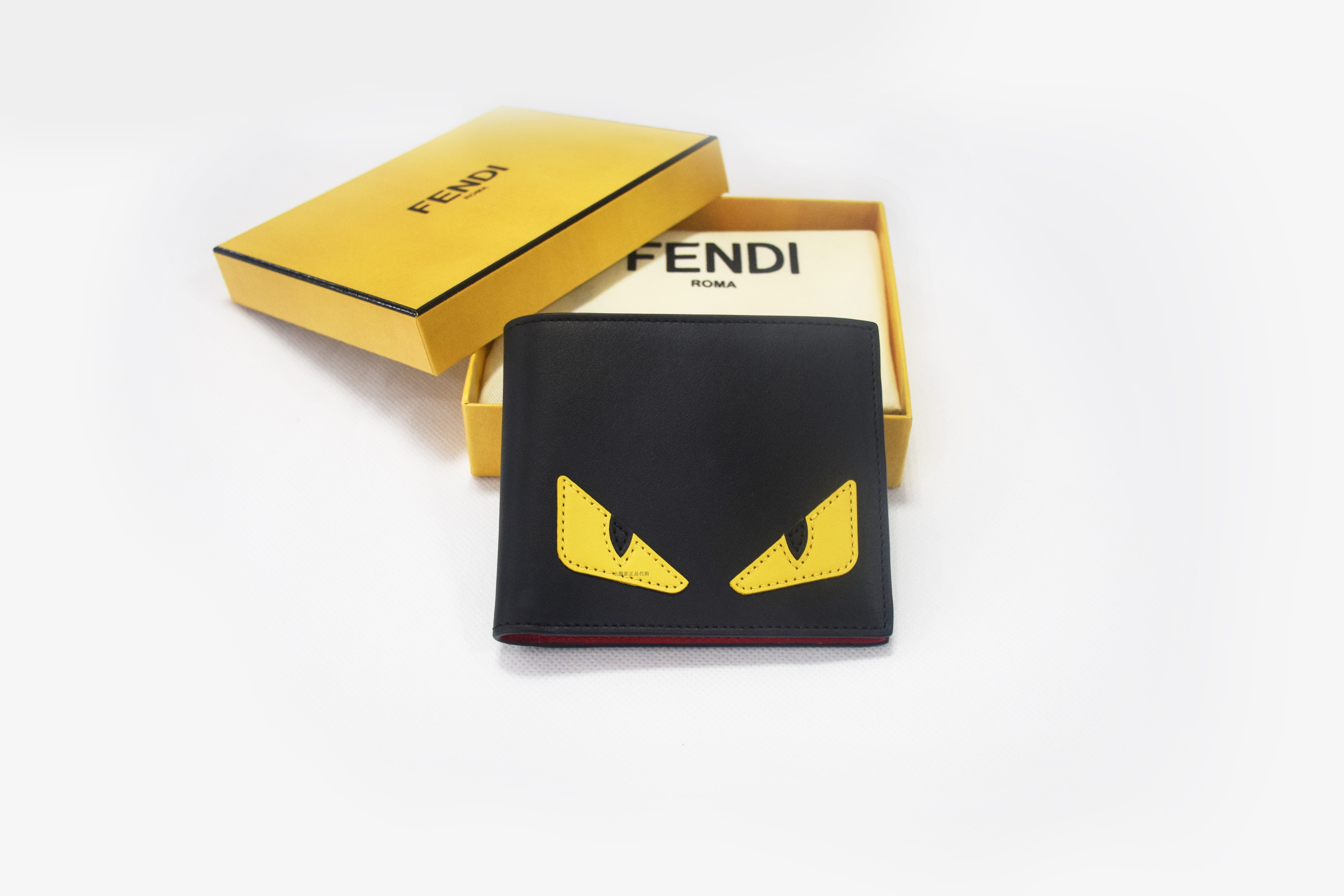 fendi 18ss新款全皮黄眼睛小怪兽对折钱包