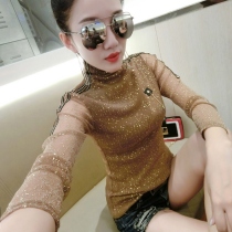 欧洲站2018秋冬新款高领蕾丝衫女长袖网纱上衣欧货洋气打底小衫潮