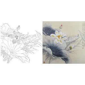 高清工笔斗方花鸟小品工笔国画白描底稿临摹勾线实物打印实物底稿