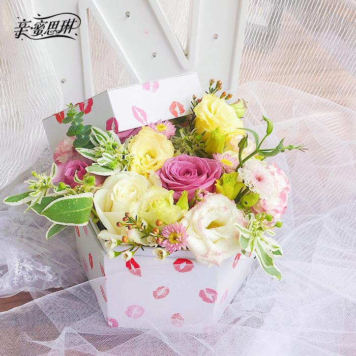 niuyeye鲜花自制包装盒创意礼物KISS U正六边形花盒爱的