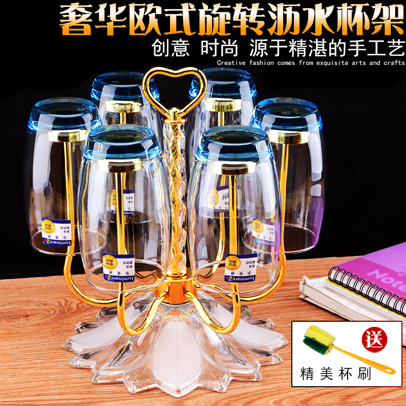 创意不锈钢6头旋转水杯架酒杯架时尚茶杯架 欧式倒挂沥水玻璃杯子