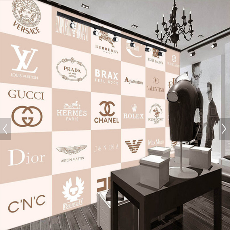 欧美奢侈品标志服装店背景墙现代服装店世界名牌logo墙纸壁画壁纸