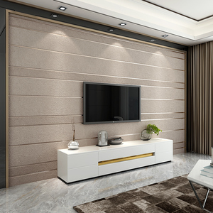 现代简约3d立体客厅沙发电视背景墙壁纸影视墙横条纹鹿皮绒墙纸
