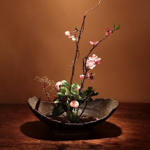 花盆陶瓷花器小原流插花花道禅意创意日式剑山插花盘简约艺术花盆
