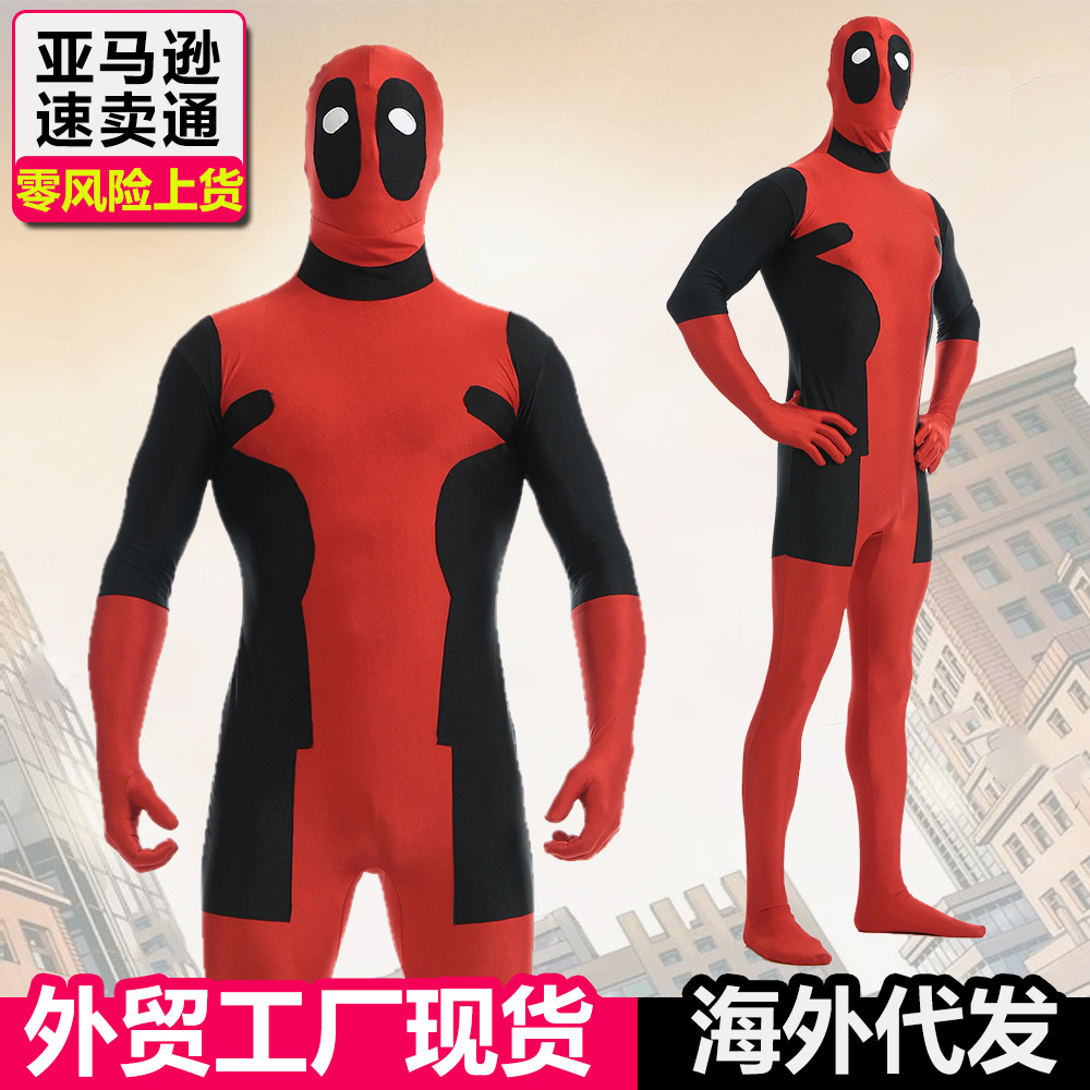 Ebay涤纶表演服美国万圣节cosplay Deadpool动漫死侍紧身衣