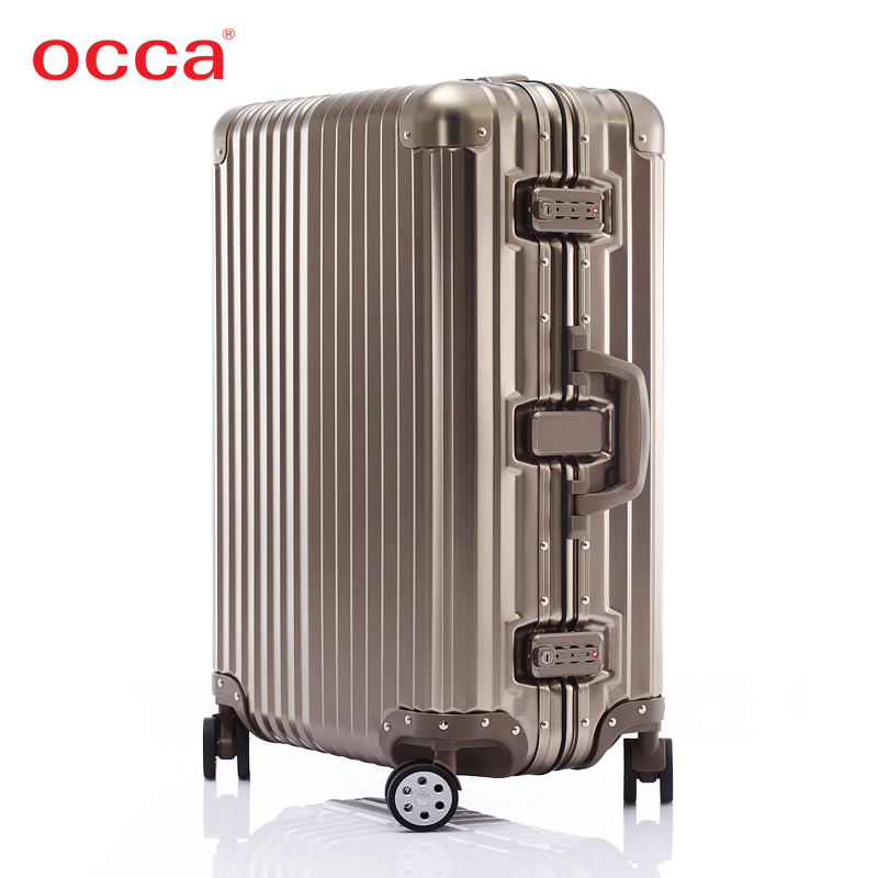 occa新款钛金色铝镁合金拉杆箱金属旅行箱万向轮商务时尚密码箱包
