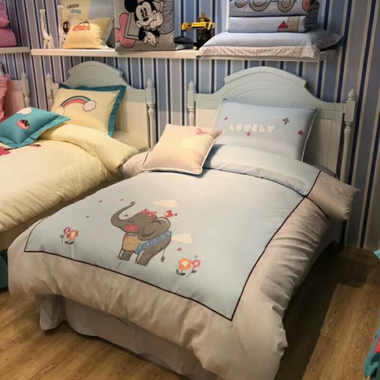 儿童刺绣四件套全棉床上用品男孩女孩纯棉床单被套样板间床品卡通