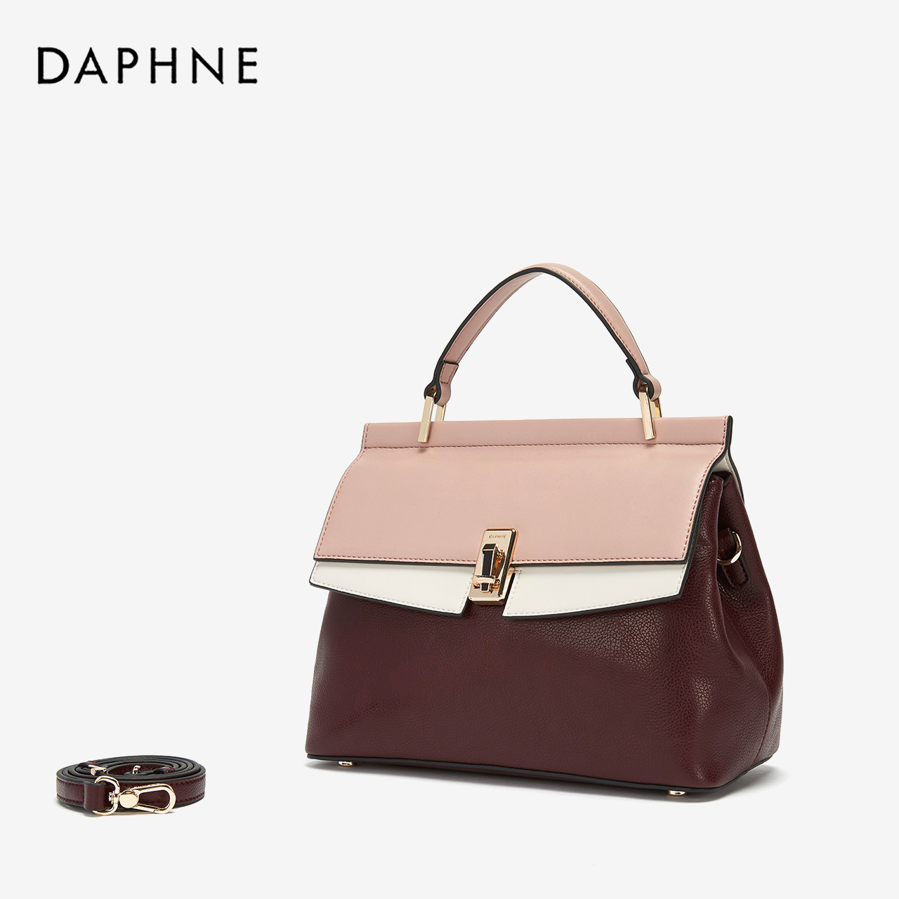 Daphne/达芙妮冬新款简约撞色金属扣都市OL手提包女