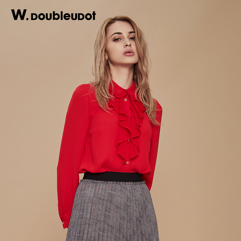 W.doubleudotW.doubleudot达点新品韩版女简约纯色衬衫WW8WB5770