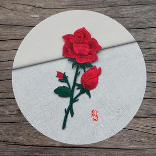 日本玫瑰花进口工艺制作衣服刺绣布贴花diy补丁贴装饰