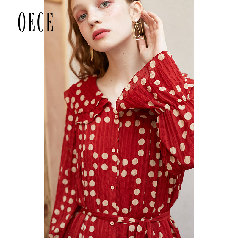Oece2019春装新款 很仙的法国小众连衣裙女春秋夏装裙子雪纺波点