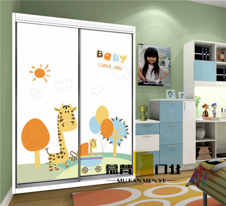 定制小孩房衣柜移门衣帽间雕刻可爱主题滑门儿童彩绘卡通推拉门