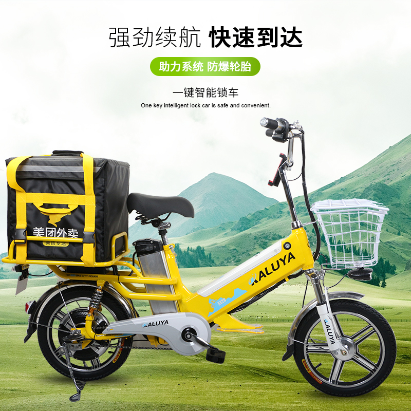 外卖电动自行车长跑王新国标续航王锂电双电池电瓶16寸电动送餐车