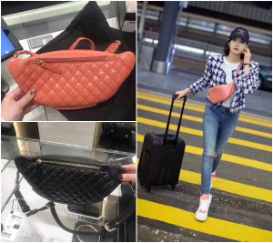 专柜代购  chanel/香奈儿女包 新款 黑色菱格腰包 斜挎胸包链条包 ￥