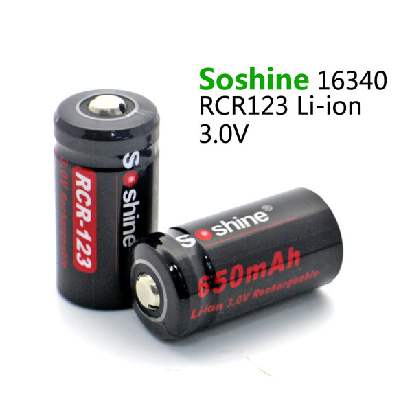 Soshine 锂离子电池RCR123 16340 650毫安 电压 3.0 V充电锂电池