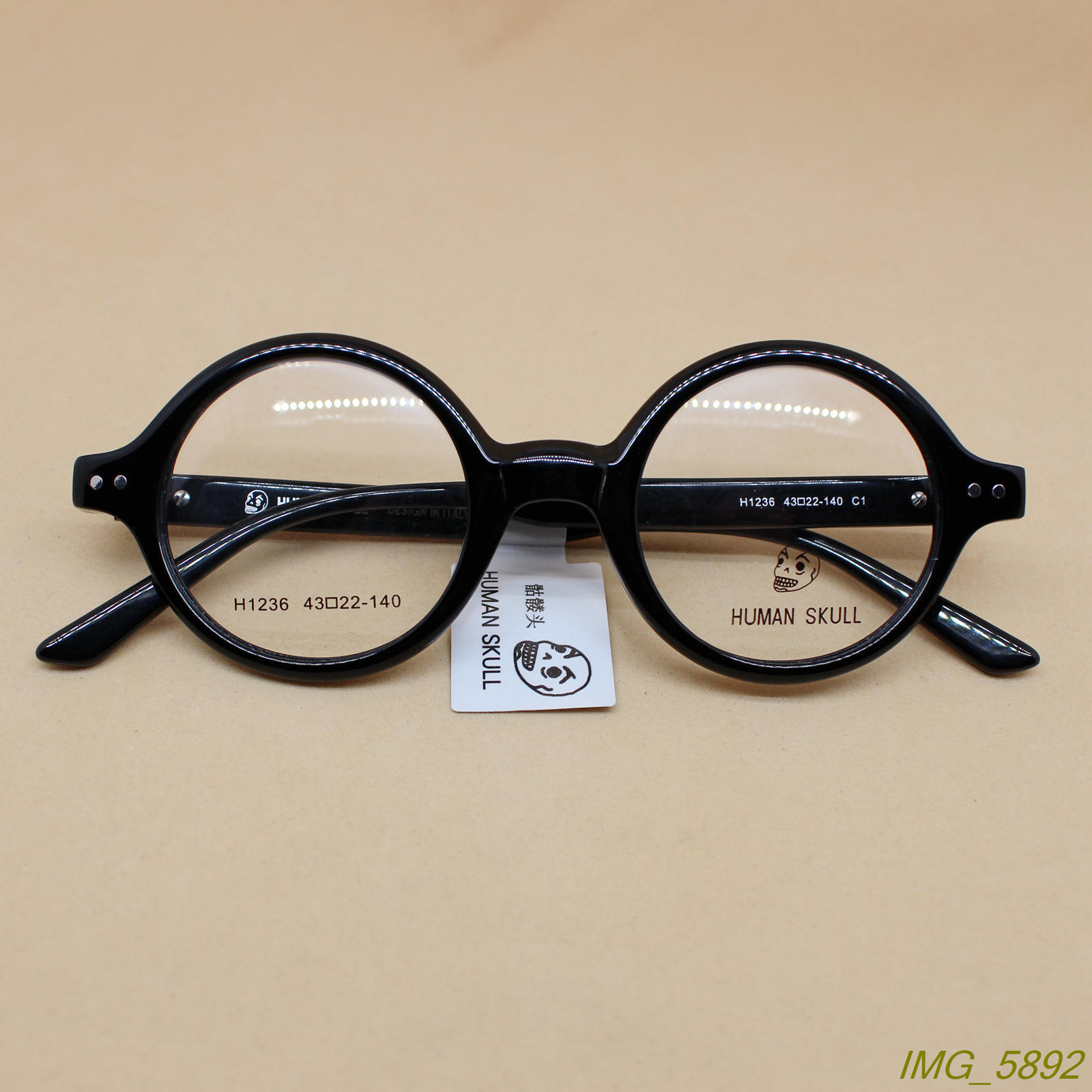 正品 复古高档板材小圆框铆钉近视眼镜架 眼镜架 亮黑色 H236