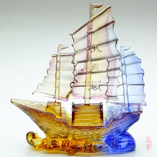 一帆风顺帆船摆件创意小摆设家居客厅工艺品退休礼物琉璃船送同事