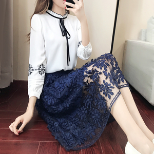 显瘦a字连衣裙2017春夏装韩版新款女长裙时尚蕾丝雪纺套装裙子夏烤鸭机