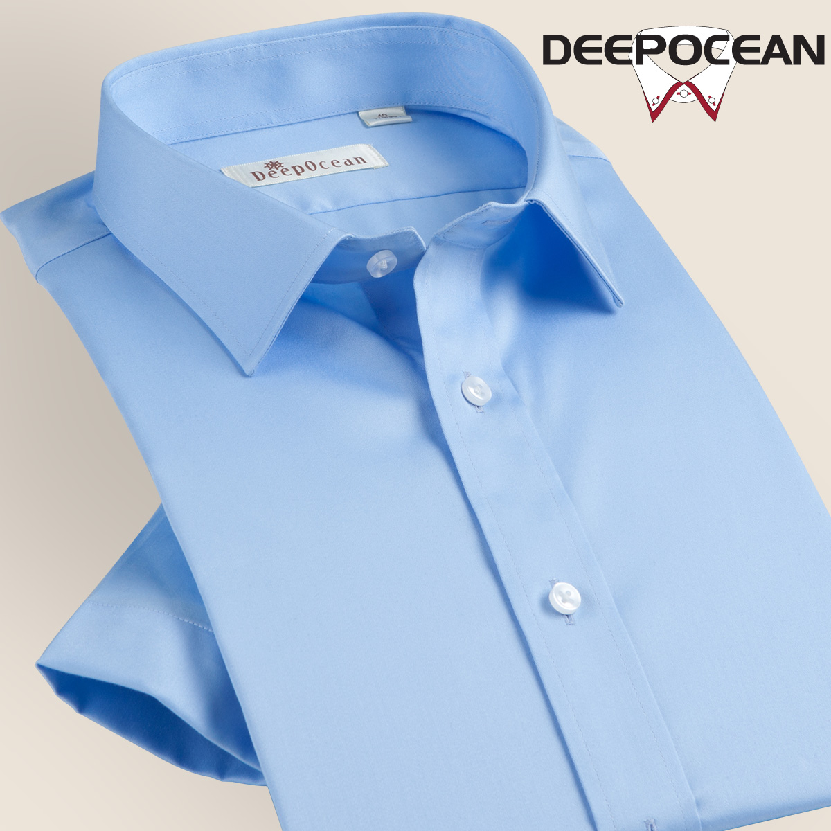 deepocean深海丝光棉男士短袖衬衫商务男装纯棉衬衣蓝色半袖寸衫