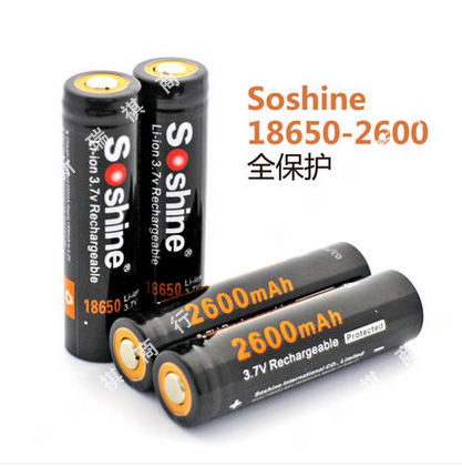 Soshine热卖18650锂电池进口电芯3.7V容量2600带充放电保护5A电流