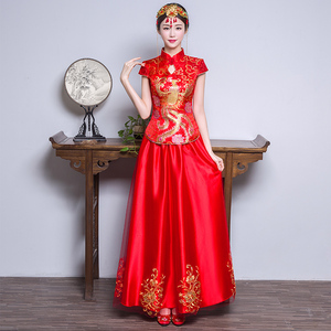 2017新款春夏季中式婚纱礼服新娘敬酒服旗袍长款结婚女复古秀禾服中式婚纱