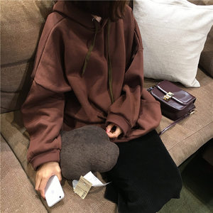 卫衣女加绒加厚原宿bf风中长款连帽外套头上衣服宽松韩版女学生潮杨桃