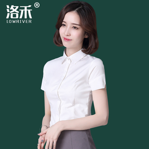 洛禾短袖衬衫女职业OL女装正装夏季白色修身显瘦棉衬衣工装工作服