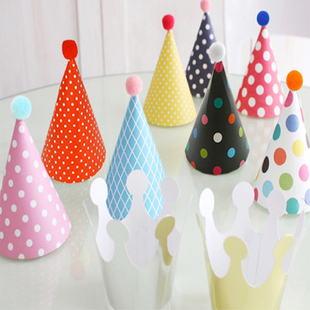 韩式迷你儿童生日派对周岁庆典装饰纸质三角帽生日帽子11个只装