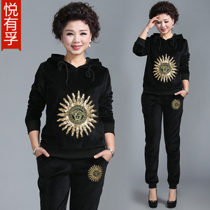 妈妈春装外套女40-50岁2017春新款休闲中老年人运动服金丝绒套装