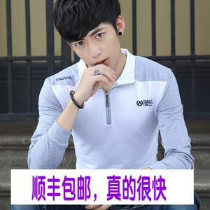 顺丰包邮韩版秋装男士翻领长袖t恤 纯棉修身男青年POLO衫有领体恤长袖polo衫