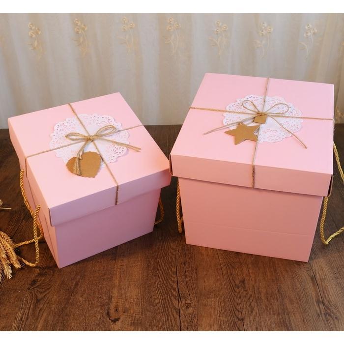 新年礼盒纯色正方形正方体商务礼品盒节日手提礼物包装盒
