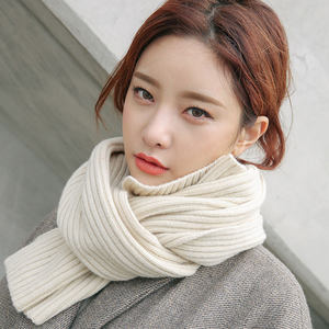 韩版百搭白色小围巾女冬季毛线针织装饰领巾学