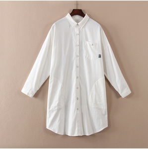 纯色桔色化纤中长款衬衫图片