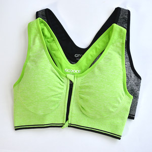 运动文胸女绿色亮色带拉链运动 span class=h>内衣 /span>健身房跑步