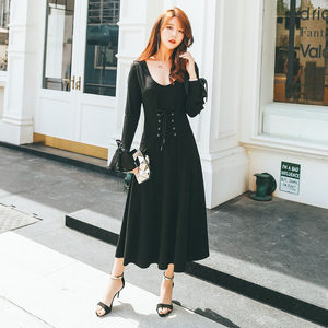 秋冬2018新款女装气质性感镂空蕾丝千鸟格鱼