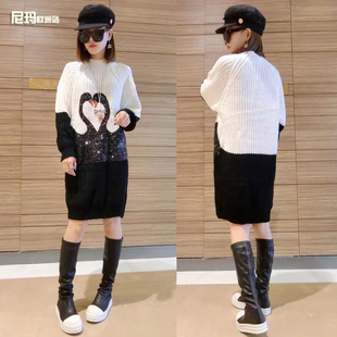 欧洲站2016秋装新款欧货冬装女装大款中长款毛衣裙女套头秋冬款潮