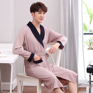 春秋睡袍男加肥加大男士浴袍秋季纯棉睡衣男长款性感情趣日式浴衣
