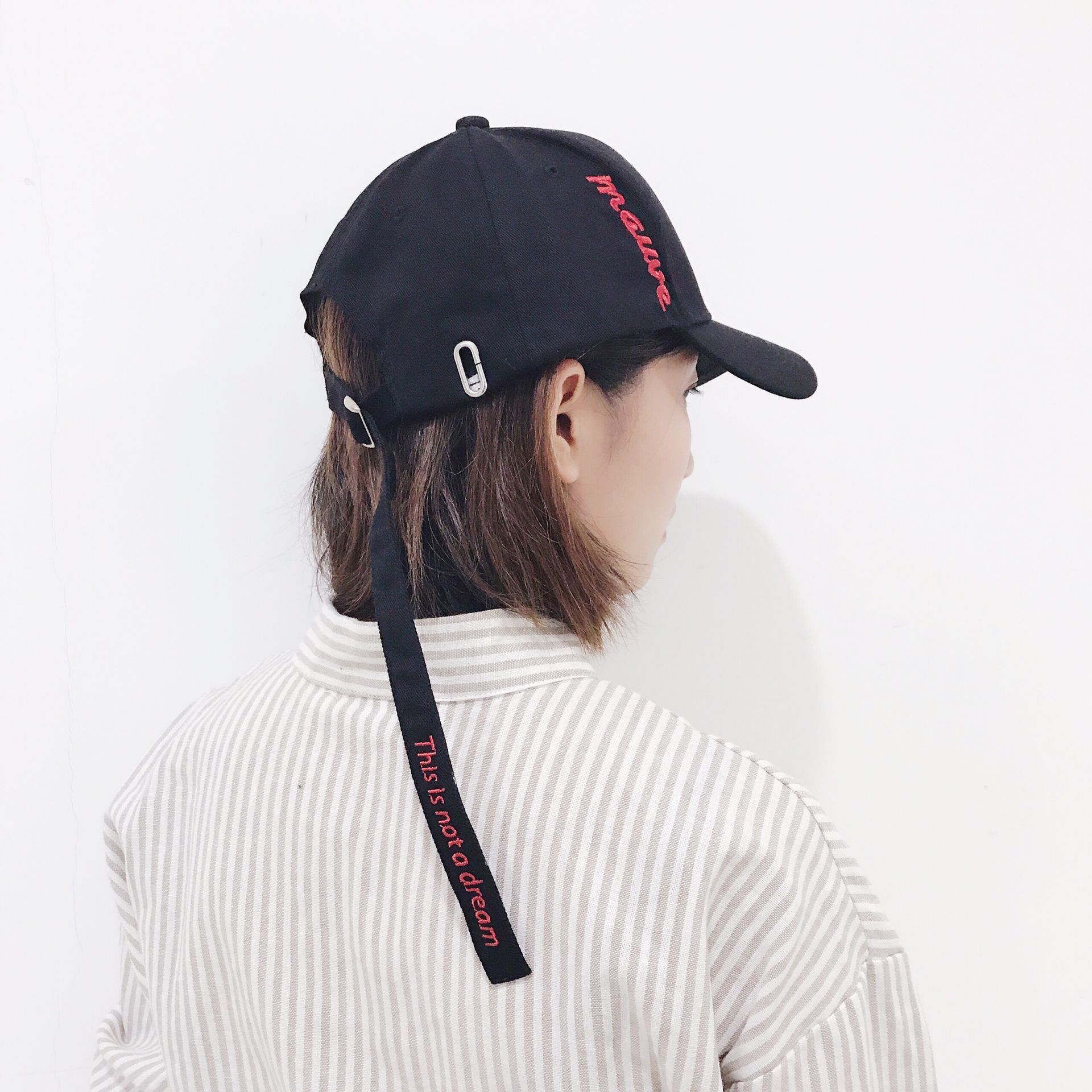 韩版帽子女春夏新品时尚百搭笑脸棒球帽潮人复古黑色长带子鸭舌帽