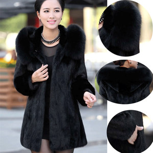 2016新款秋冬海宁皮草外套仿兔毛皮大衣狐狸毛领中长款特价包邮女