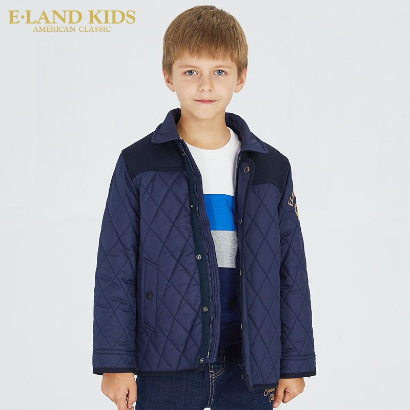 elandkids衣恋童装2019年春季新款男童翻领拼接厚外套棉服棉袄