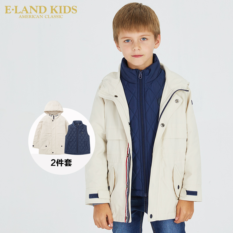 elandkids衣恋童装2019年春季新款男童风衣外套棉马甲两件套棉服